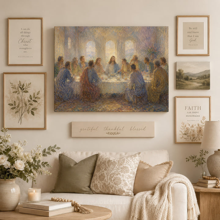 Last Supper Canvas Wall Art – Impressionist Jesus Religious Painting Stretched Canvas