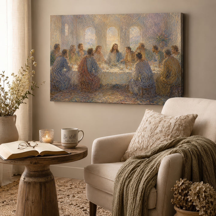 Last Supper Canvas Wall Art – Impressionist Jesus Religious Painting Stretched Canvas