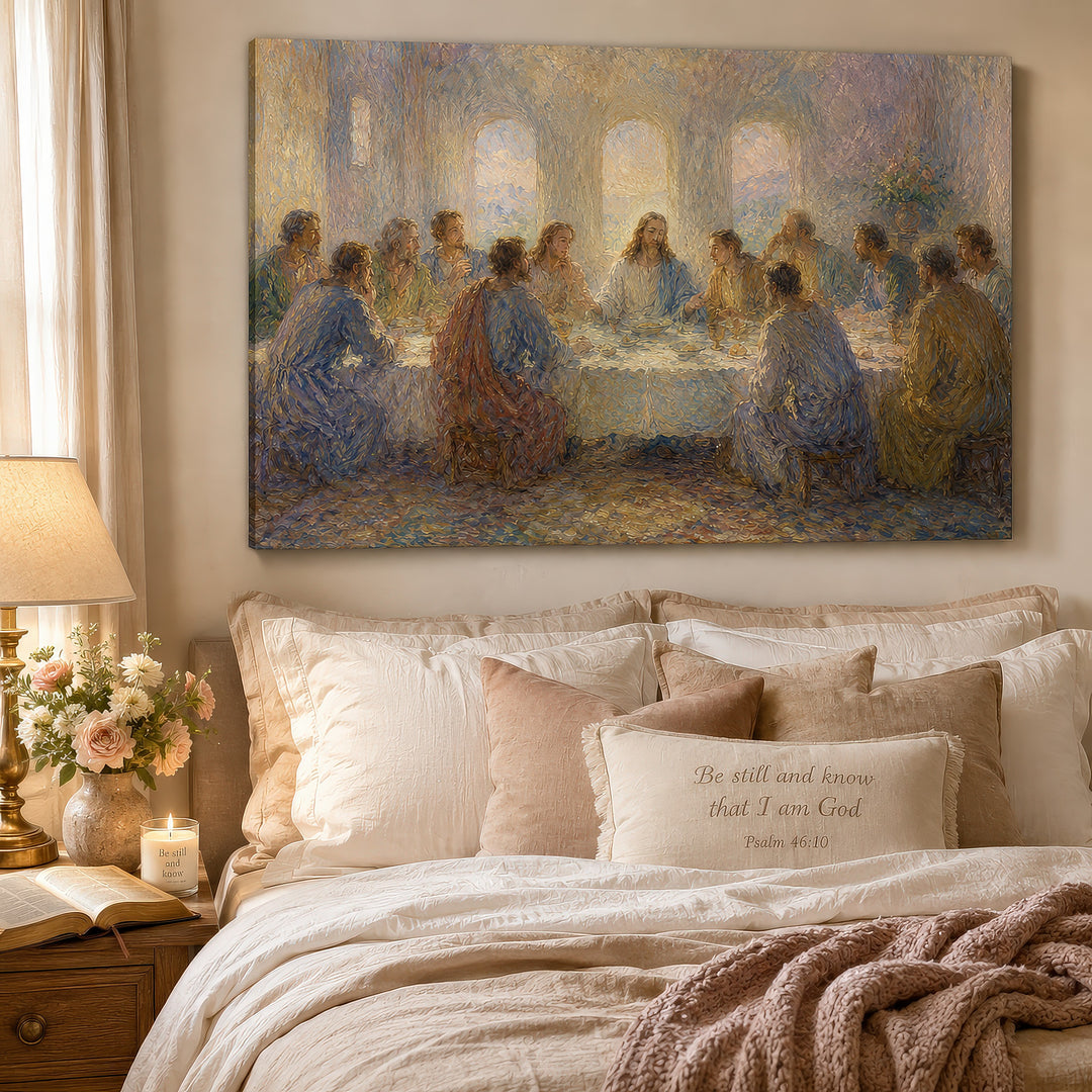 Last Supper Canvas Wall Art – Impressionist Jesus Religious Painting Stretched Canvas