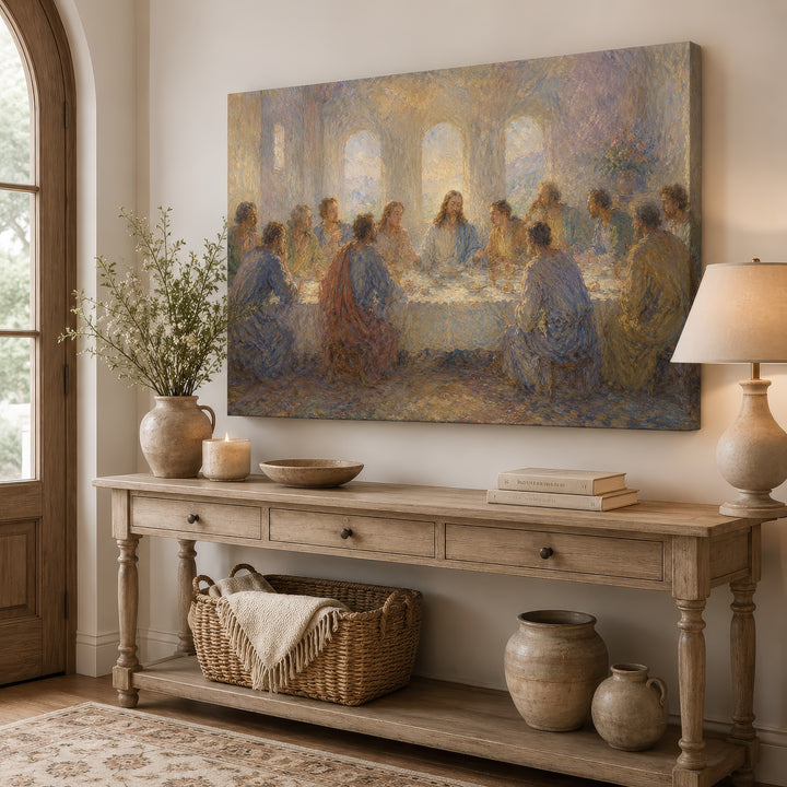 Last Supper Canvas Wall Art – Impressionist Jesus Religious Painting Stretched Canvas
