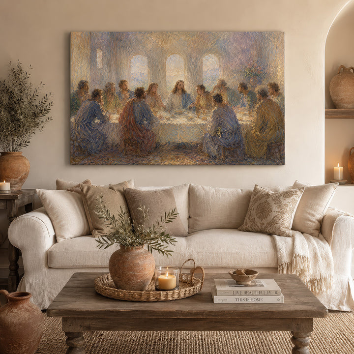 Last Supper Canvas Wall Art – Impressionist Jesus Religious Painting Stretched Canvas