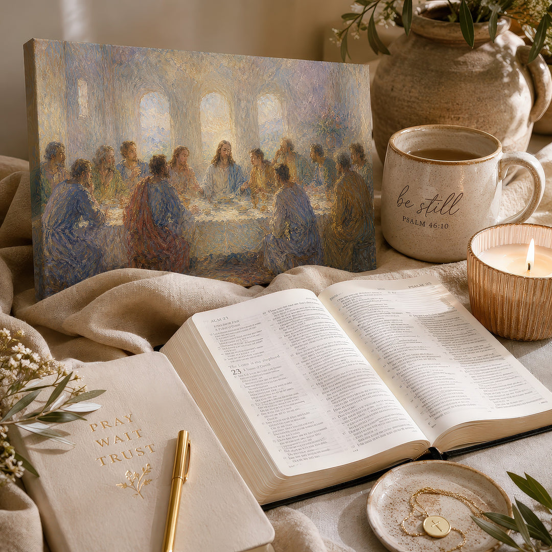 Last Supper Canvas Wall Art – Impressionist Jesus Religious Painting Stretched Canvas