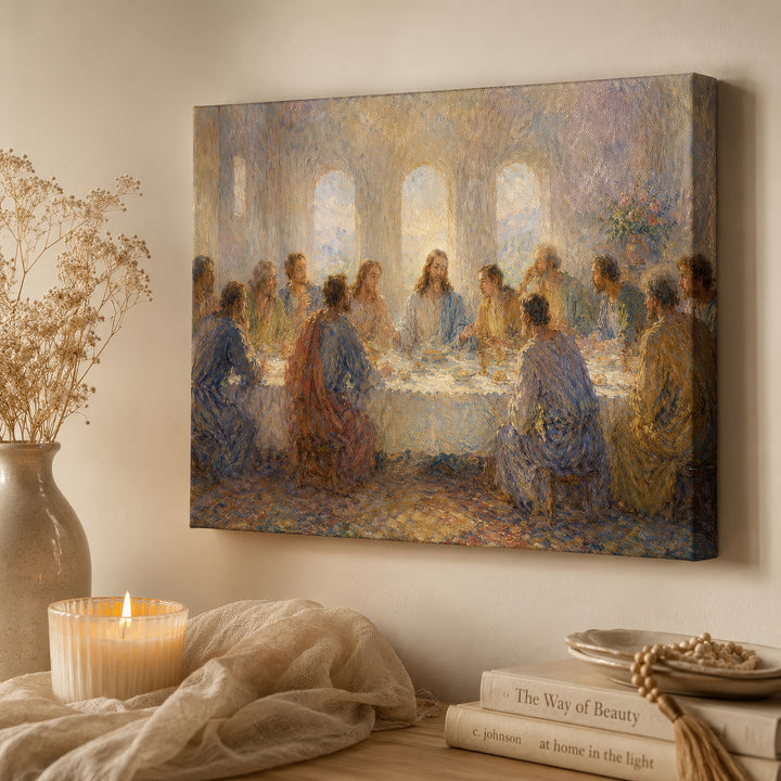 Last Supper Canvas Wall Art – Impressionist Jesus Religious Painting Stretched Canvas