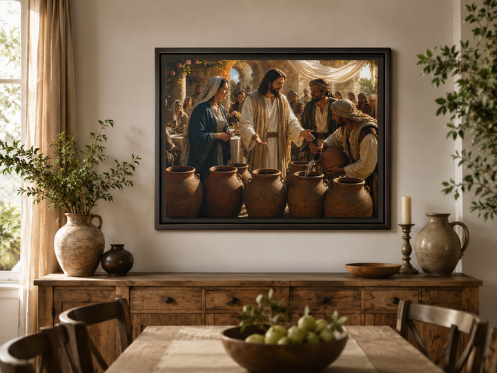 Wedding at Cana canvas art depicting the biblical wedding feast