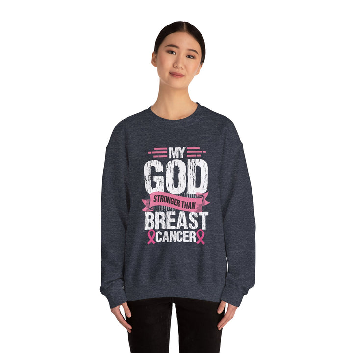 Breast Cancer Awareness Crewneck Sweatshirt, God is Stronger Than Breast Cancer, Inspirational Gift, Unisex Pullover, Support Awareness