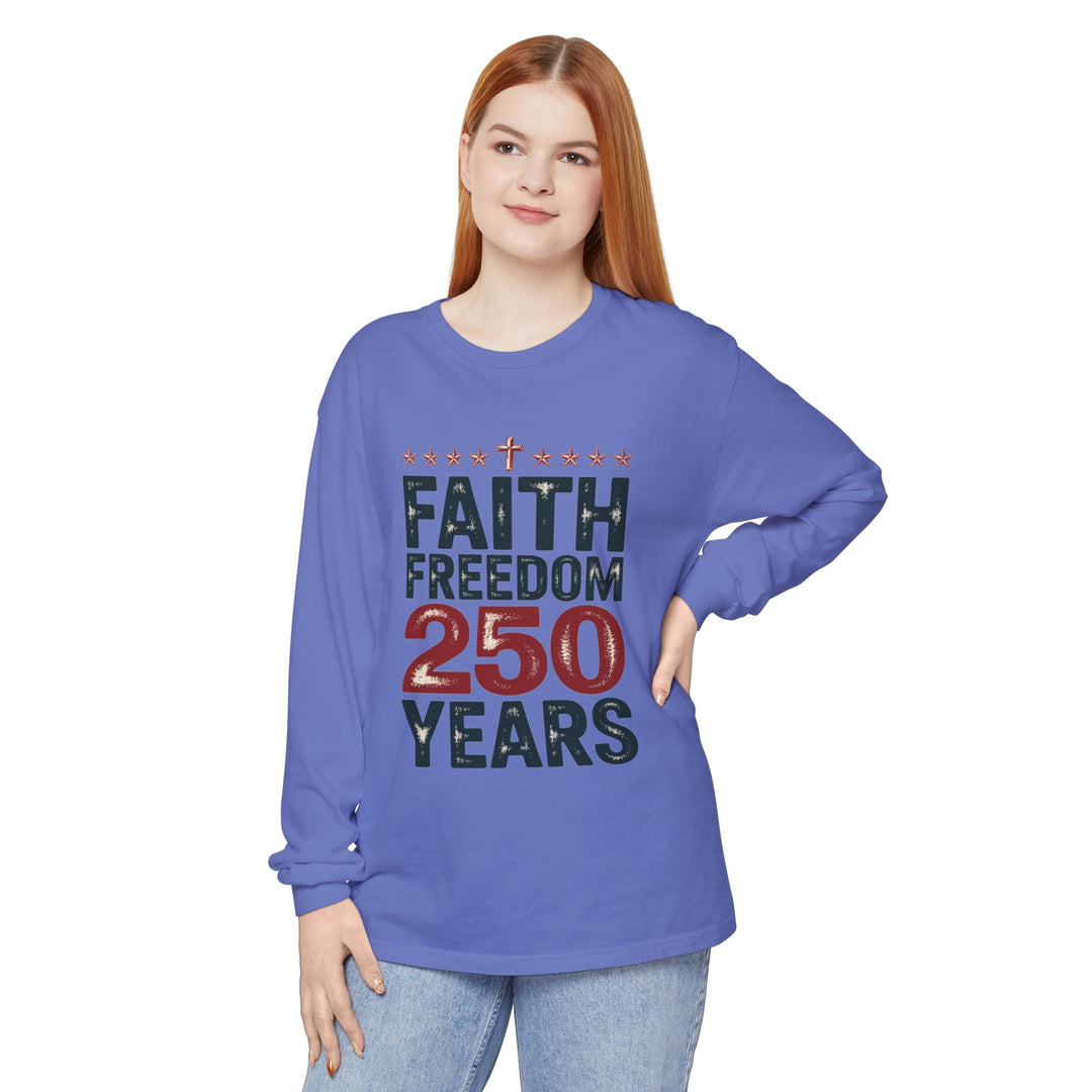 Faith Freedom Long Sleeve T-Shirt, Unisex Tee, Patriotic Apparel, Gift for Independence Day, Christian Clothing, Casual Everyday Wear