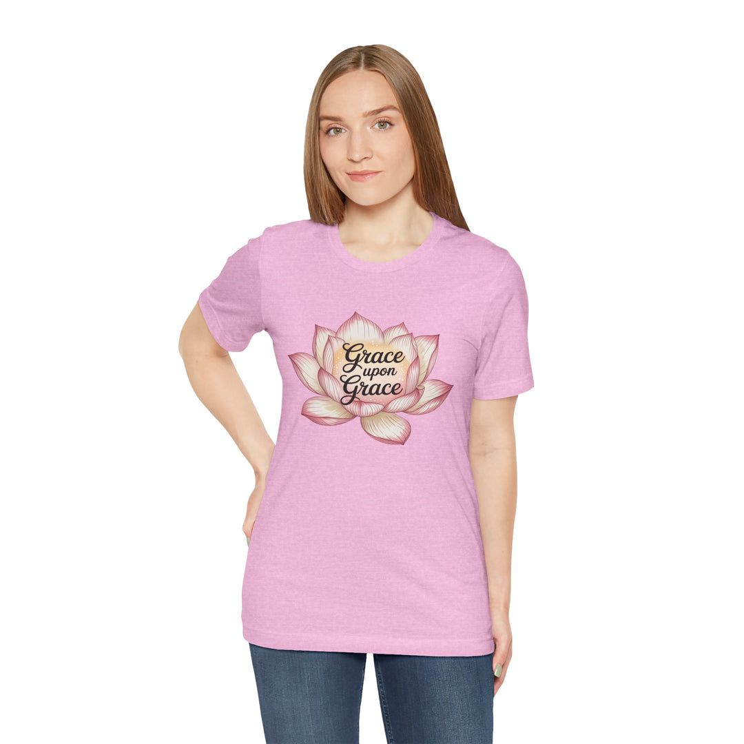 Lotus Blossom Inspirational Tee, Grace Upon Grace T-shirt, Mindfulness Gift, Spiritual Apparel, Relaxed Fit Tee, Yoga Wear