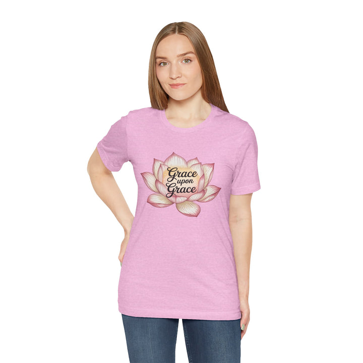 Lotus Blossom Inspirational Tee, Grace Upon Grace T-shirt, Mindfulness Gift, Spiritual Apparel, Relaxed Fit Tee, Yoga Wear