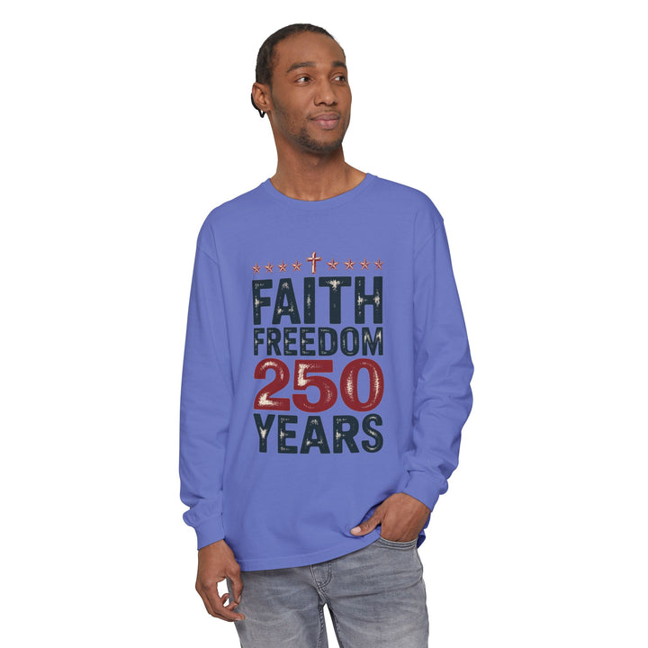Faith Freedom Long Sleeve T-Shirt, Unisex Tee, Patriotic Apparel, Gift for Independence Day, Christian Clothing, Casual Everyday Wear