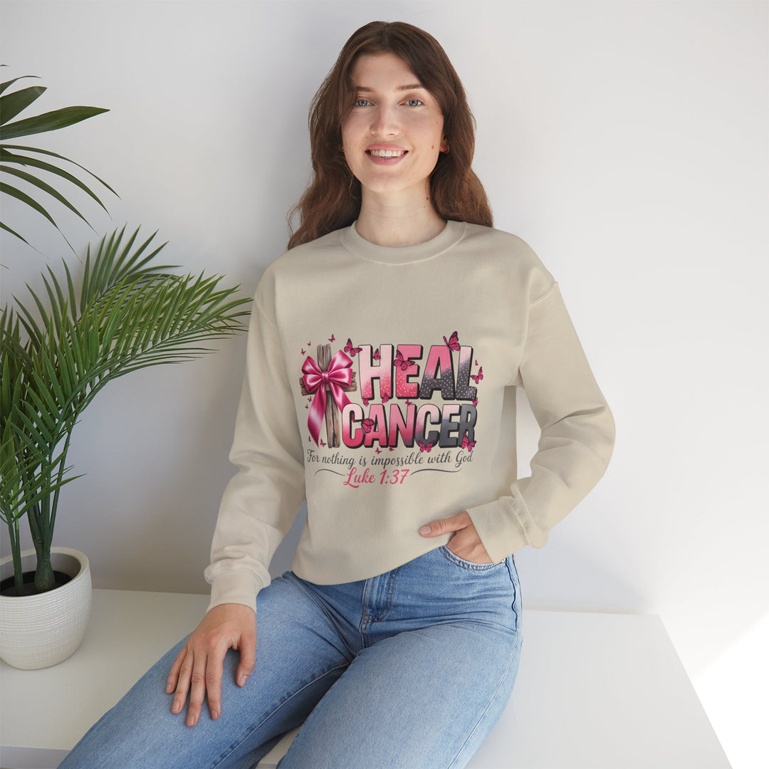 Inspirational Cancer Awareness Crewneck Sweatshirt, Comfort for Fighters, Supportive Gift, Breast Cancer Awareness, Faith & Hope