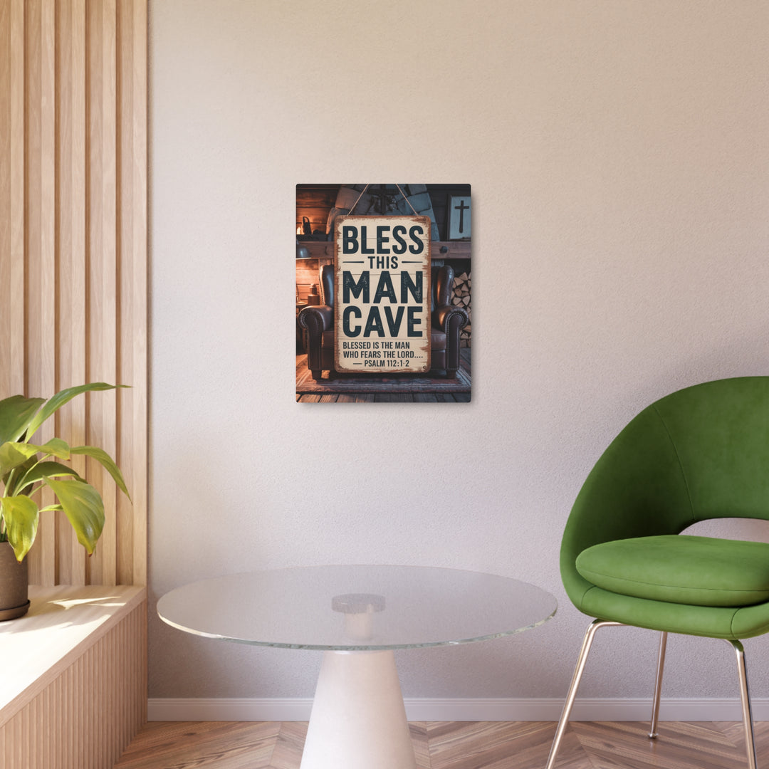 "Bless This Man Cave" - Masculine Faith Metal Wall Art