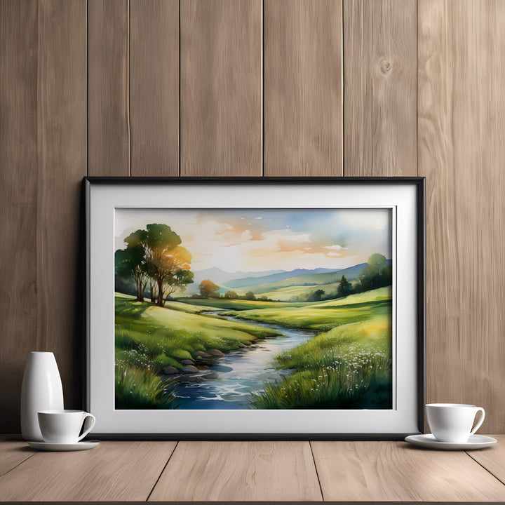 Still Waters – Watercolor Landscape Print Inspired by Psalm 23