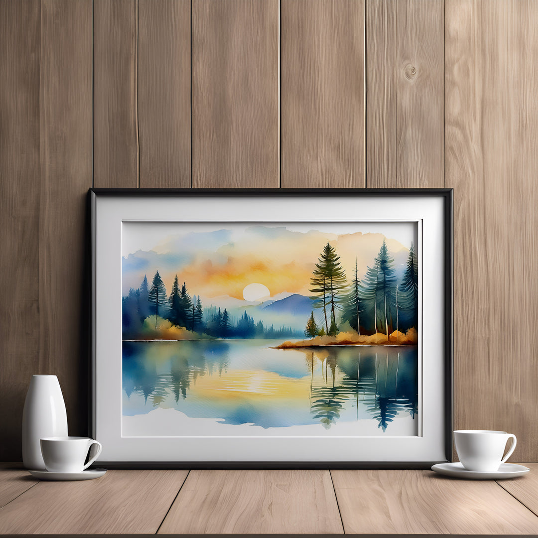 Silent Reflection – Watercolor Landscape Print Inspired by Psalm 46