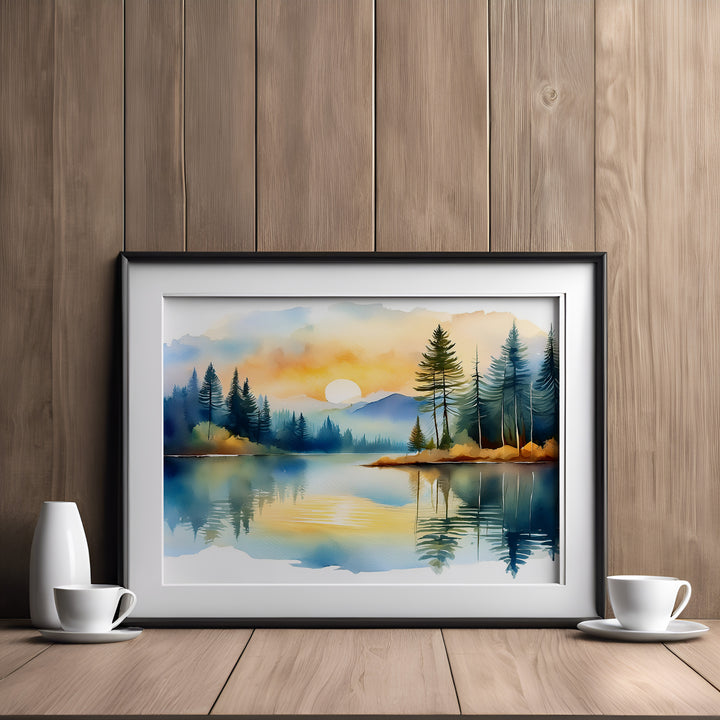 Silent Reflection – Watercolor Landscape Print Inspired by Psalm 46