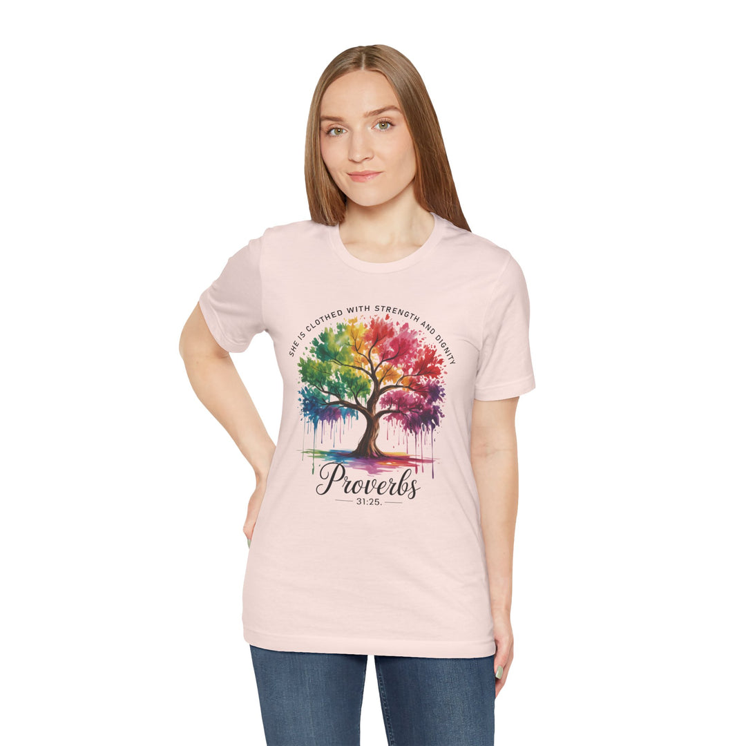 Rainbow Tree of Life Tee - Proverbs 31:25 Inspirational Shirt