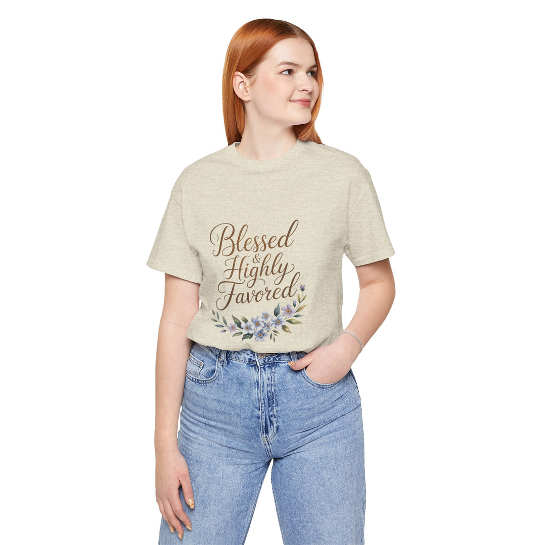 Floral Blessings Tee - Blessed Highly Favored, Inspirational T-Shirt, Gift for Her, Christian Apparel, Faith-Based Fashion