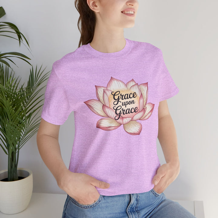 Lotus Blossom Inspirational Tee, Grace Upon Grace T-shirt, Mindfulness Gift, Spiritual Apparel, Relaxed Fit Tee, Yoga Wear