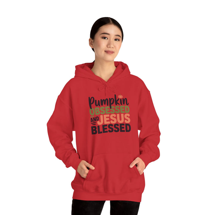 Hooded Sweatshirt - Pumpkin Obsessed and Jesus Blessed Fall Design