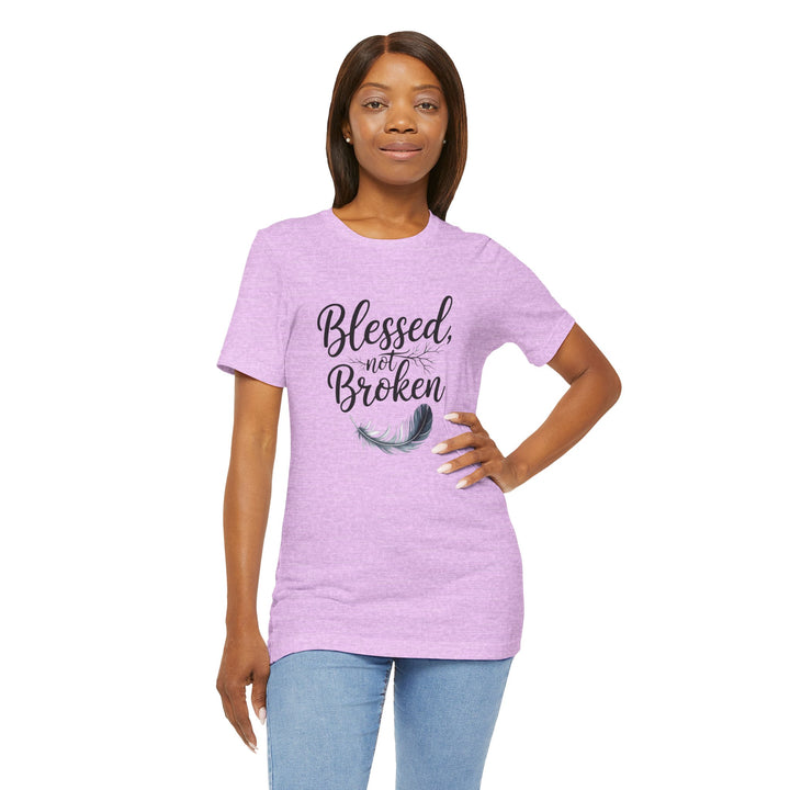 Blessed Not Broken - Graceful Feather Unisex Tee - Walk in Healing and Hope