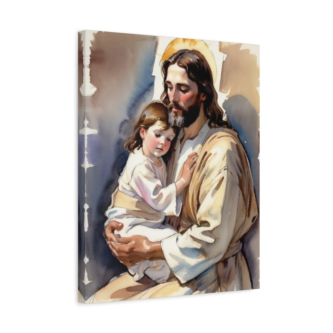 Little Ones Come to Him | Jesus and Child Matte Canvas – Christian Wall Art for Home or Nursery