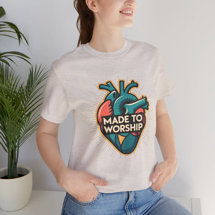Made to Worship Unisex Jersey Tee, Heart Design Shirt, Casual Wear, Faith T-Shirt, Gift for Worshippers, Spiritual Apparel