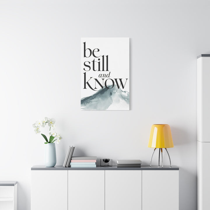 Be Still and Know – Psalm 46:10 Canvas Print | Minimalist Christian Wall Art with Mountain Design