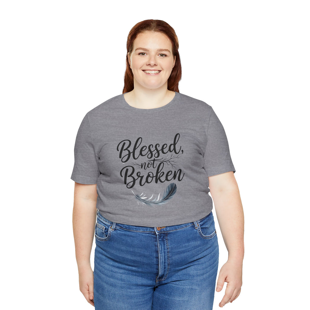 Blessed Not Broken - Graceful Feather Unisex Tee - Walk in Healing and Hope