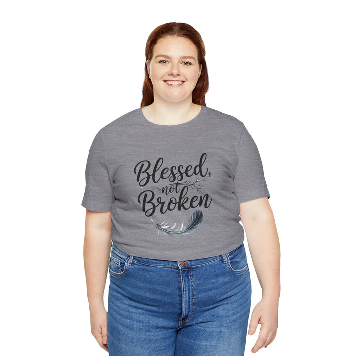 Blessed Not Broken - Graceful Feather Unisex Tee - Walk in Healing and Hope