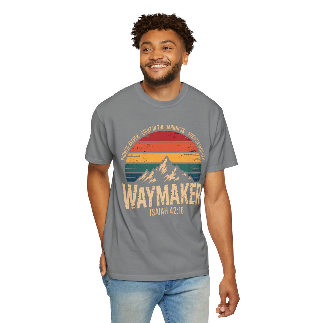Waymaker Retro Christian T-Shirt - Isaiah 42:16 Vintage Sunset Design