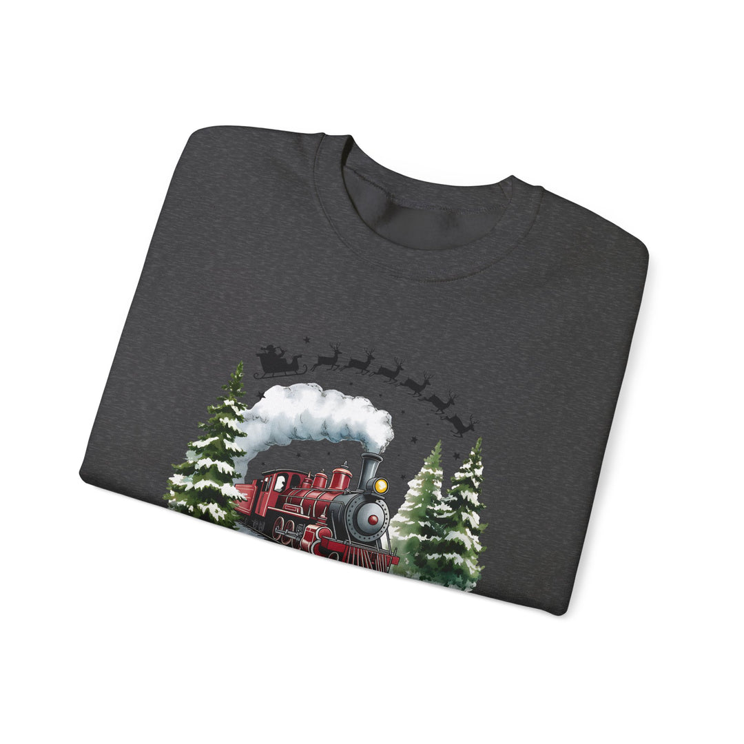 Believe Train Sweatshirt, Cozy Winter Crewneck, Christmas Gift, Holiday Apparel, Unisex Fleece
