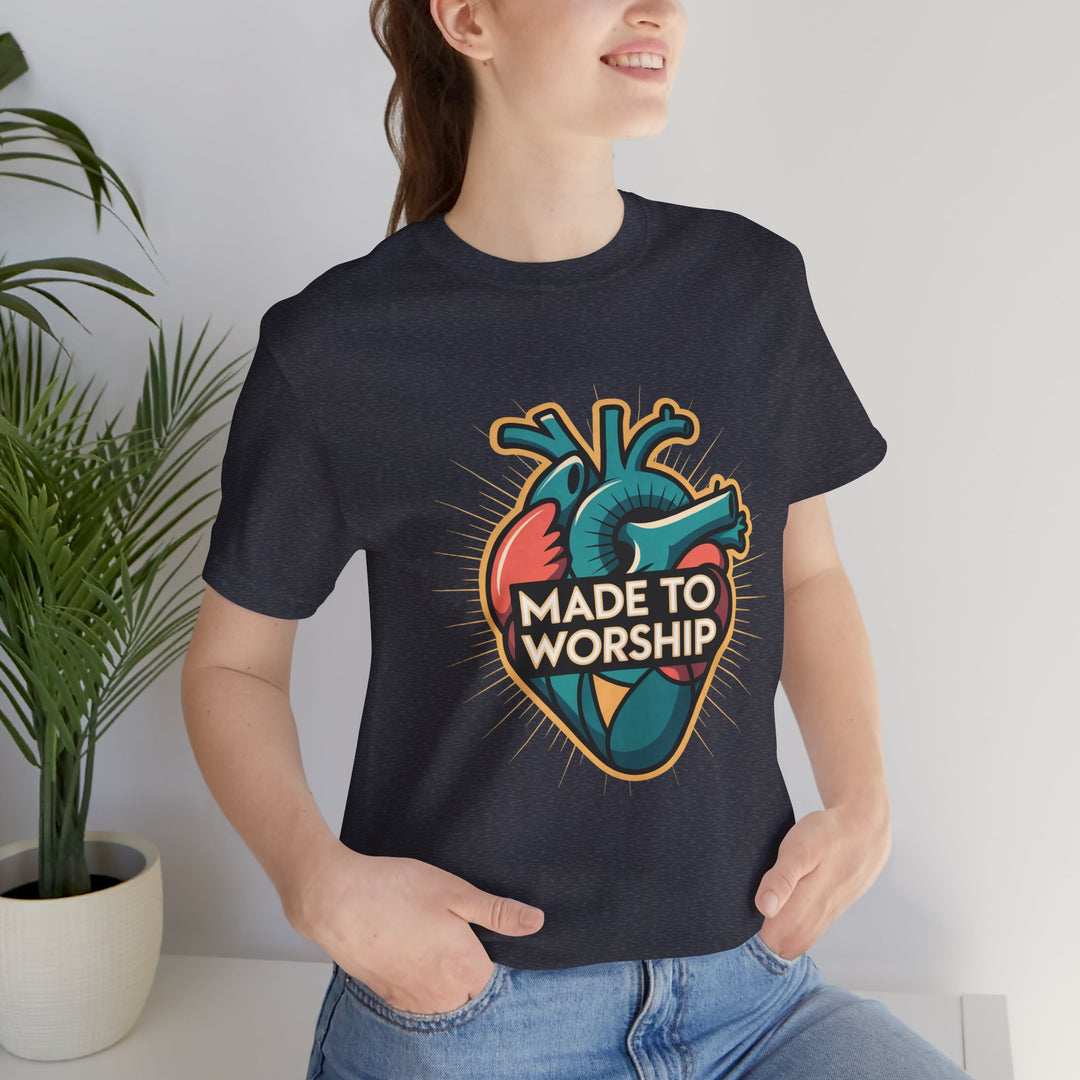 Made to Worship Unisex Jersey Tee, Heart Design Shirt, Casual Wear, Faith T-Shirt, Gift for Worshippers, Spiritual Apparel