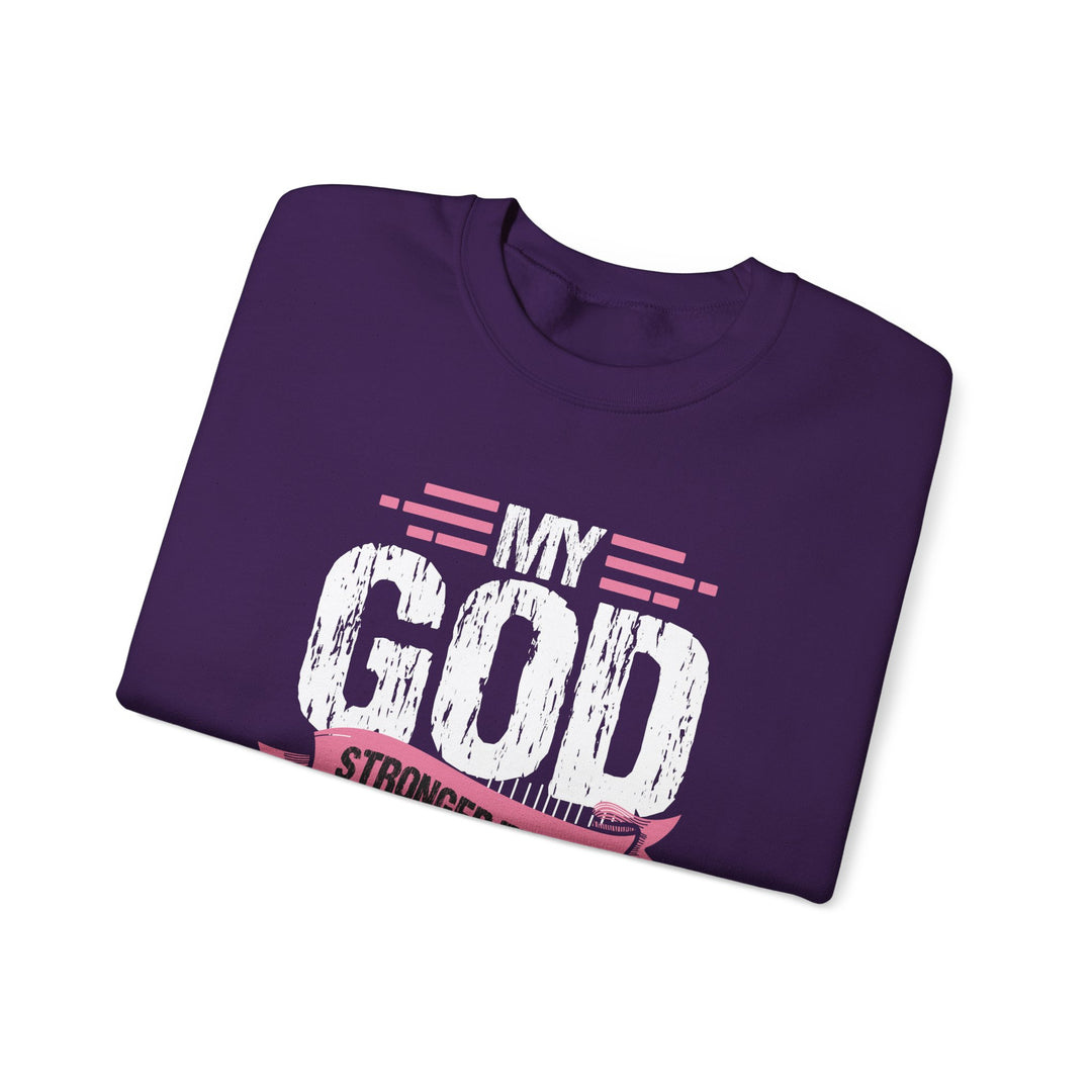 Breast Cancer Awareness Crewneck Sweatshirt, God is Stronger Than Breast Cancer, Inspirational Gift, Unisex Pullover, Support Awareness
