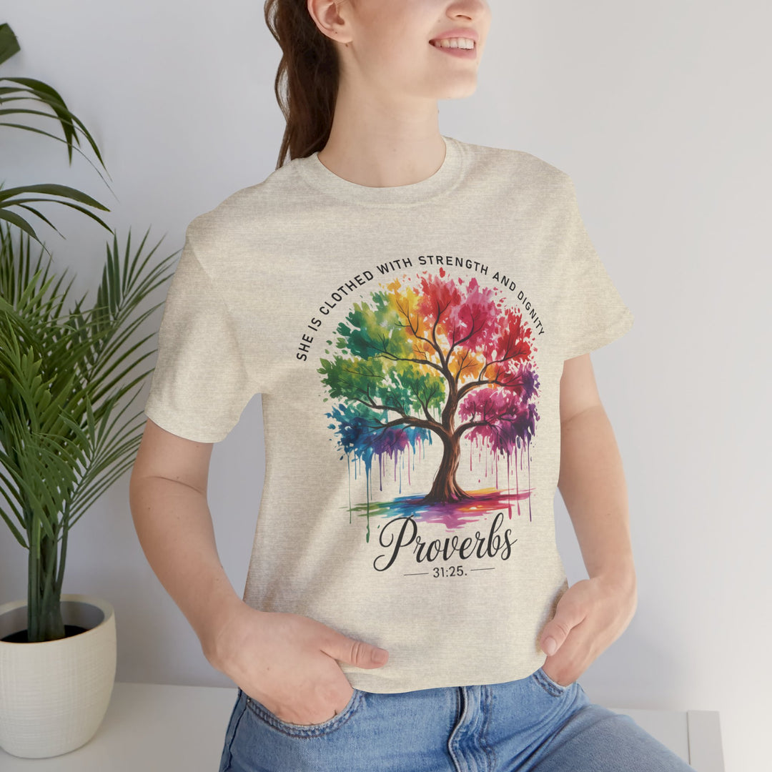 Rainbow Tree of Life Tee - Proverbs 31:25 Inspirational Shirt