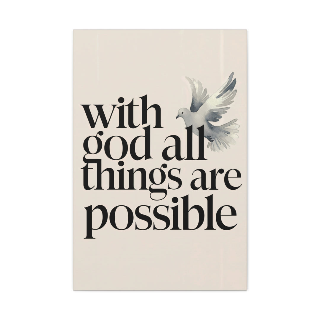With God All Things Are Possible – Minimalist Christian Canvas | Matthew 19:26 Scripture Wall Art