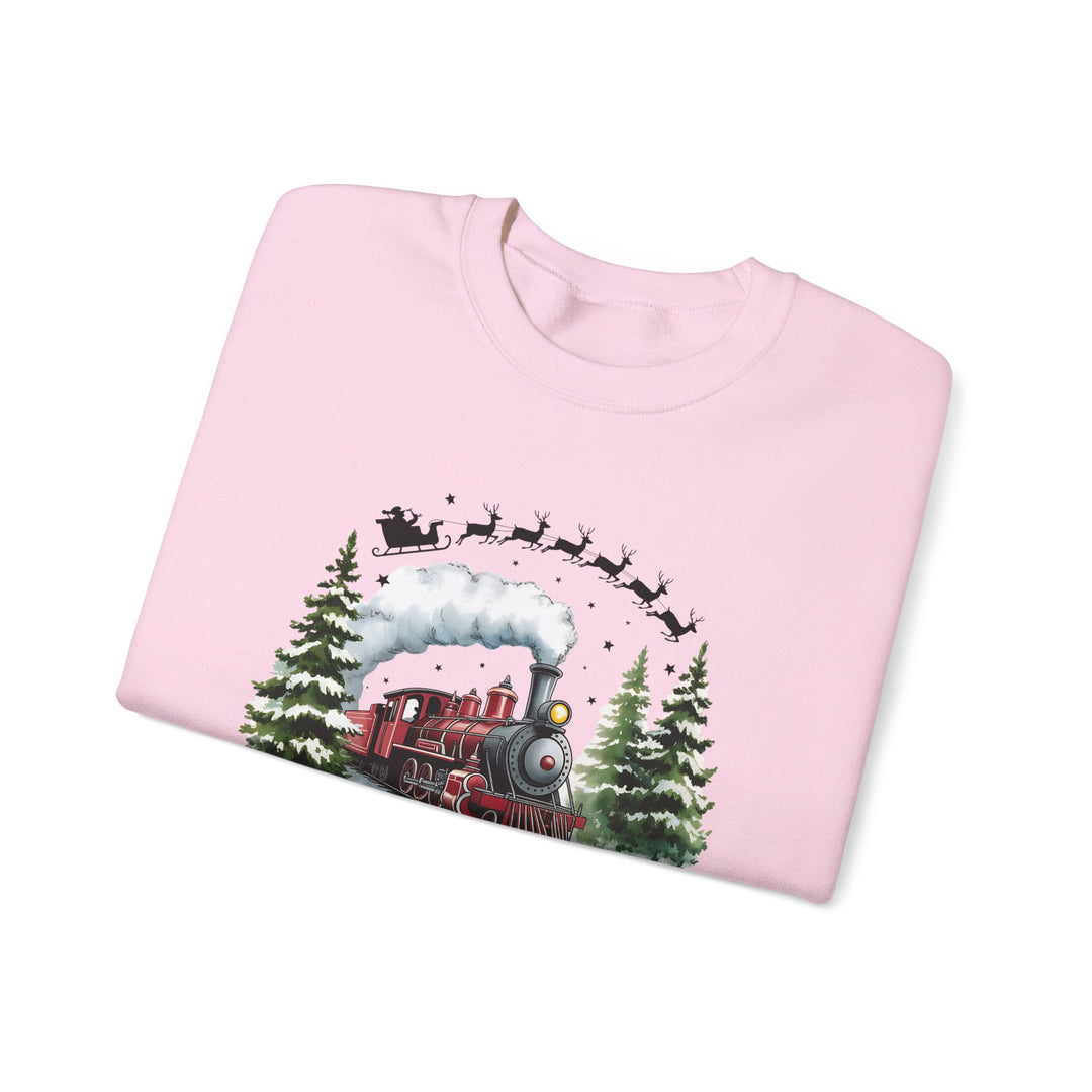 Believe Train Sweatshirt, Cozy Winter Crewneck, Christmas Gift, Holiday Apparel, Unisex Fleece