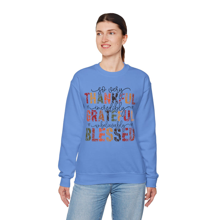 Thankful Grateful Blessed Sweatshirt | Cozy Fall Crewneck | Perfect Gift for Thanksgiving, Family Gatherings, Daily Comfort, Holiday Wear