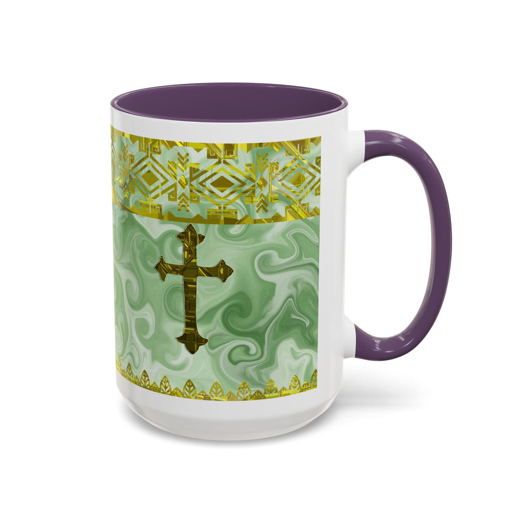 Gold Cross on Mint Marble – Elegant Christian Mug