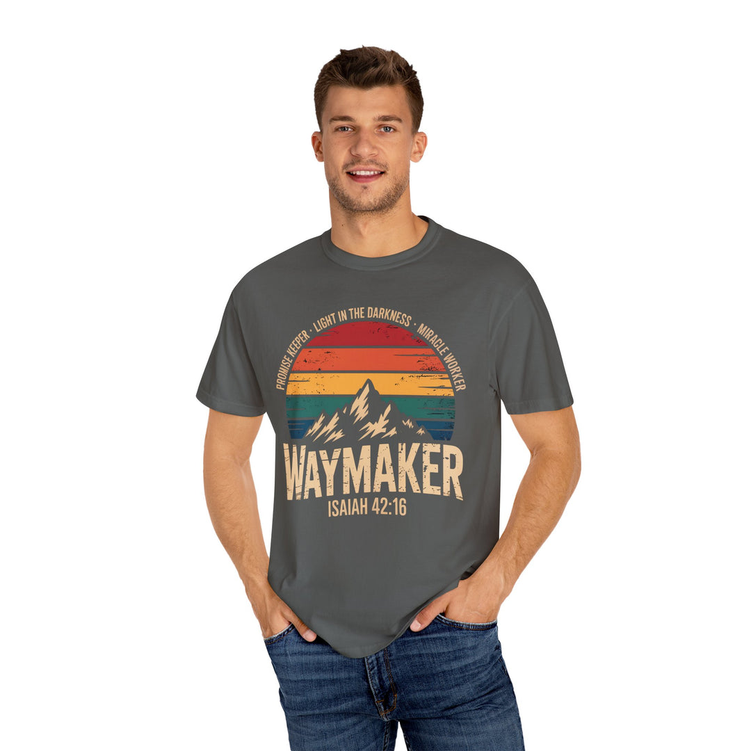 Waymaker Retro Christian T-Shirt - Isaiah 42:16 Vintage Sunset Design