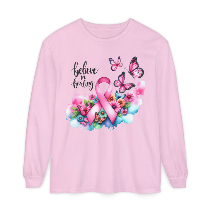 Breast Cancer Awareness Long Sleeve Tee, Supportive Gift, Inspirational Shirt for Women, Hope, Healing, Mother’s Day, Fundraising Event