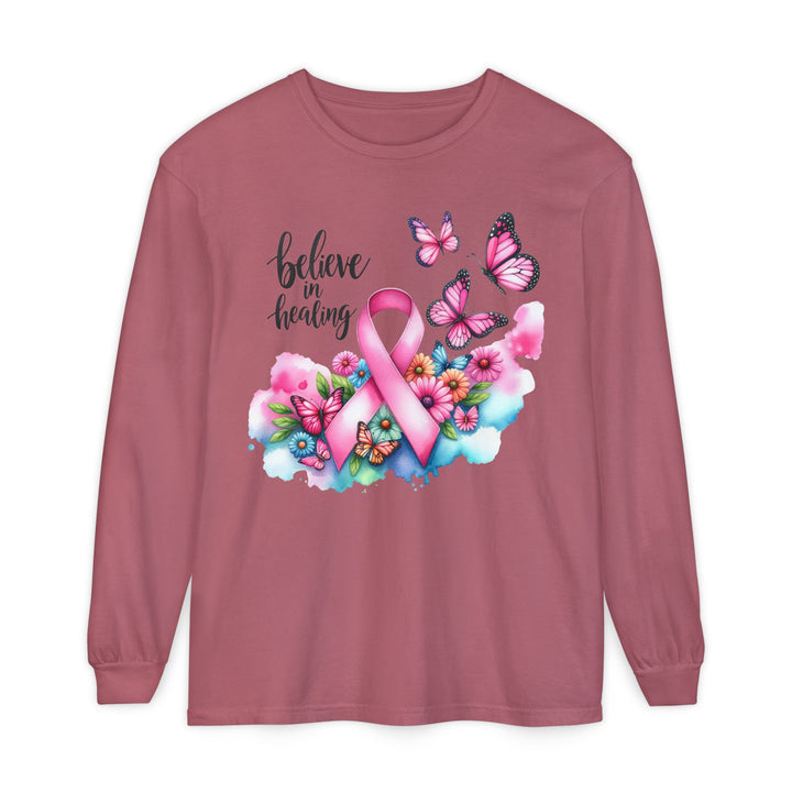 Breast Cancer Awareness Long Sleeve Tee, Supportive Gift, Inspirational Shirt for Women, Hope, Healing, Mother’s Day, Fundraising Event