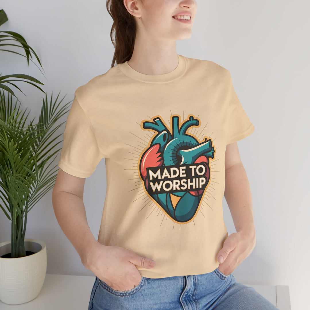 Made to Worship Unisex Jersey Tee, Heart Design Shirt, Casual Wear, Faith T-Shirt, Gift for Worshippers, Spiritual Apparel
