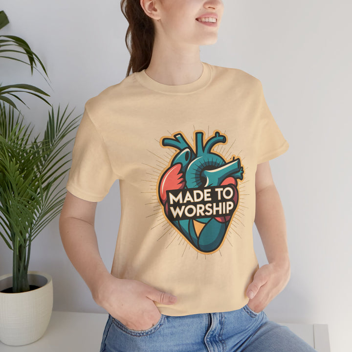 Made to Worship Unisex Jersey Tee, Heart Design Shirt, Casual Wear, Faith T-Shirt, Gift for Worshippers, Spiritual Apparel