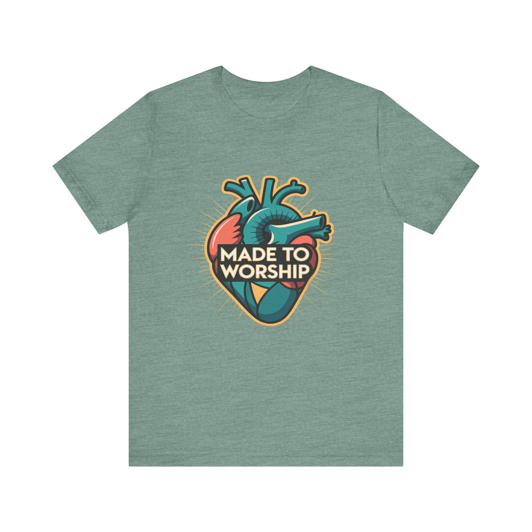Made to Worship Unisex Jersey Tee, Heart Design Shirt, Casual Wear, Faith T-Shirt, Gift for Worshippers, Spiritual Apparel