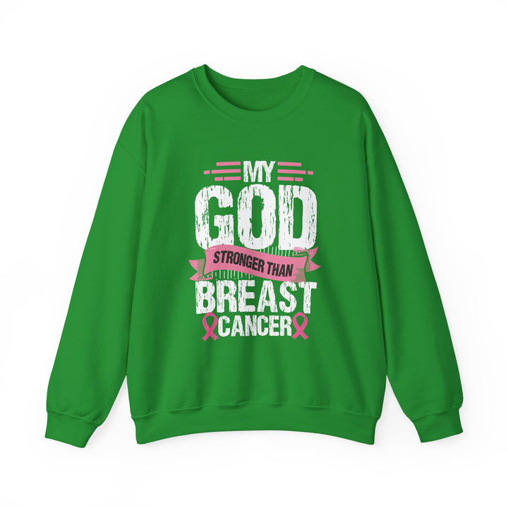 Breast Cancer Awareness Crewneck Sweatshirt, God is Stronger Than Breast Cancer, Inspirational Gift, Unisex Pullover, Support Awareness