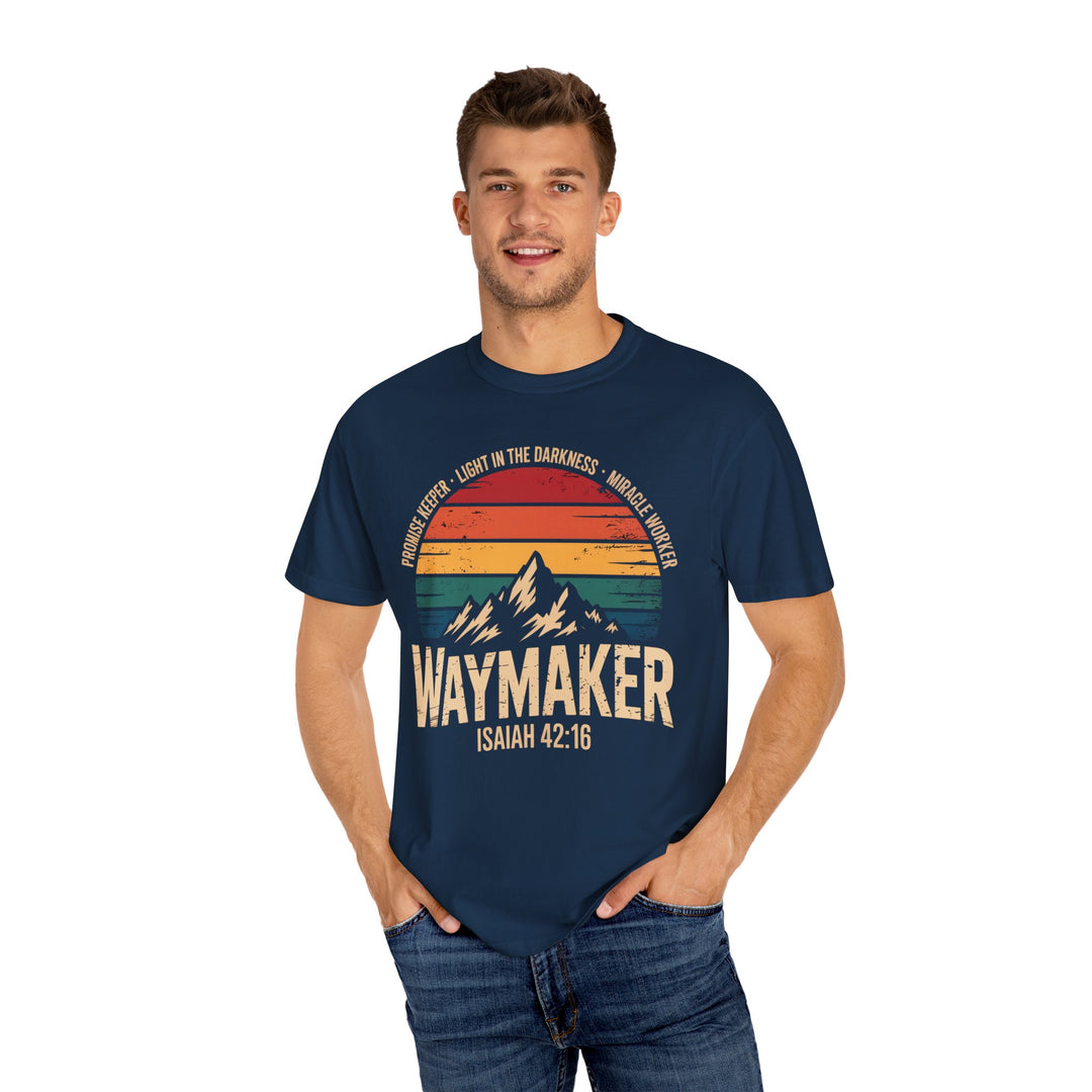 Waymaker Retro Christian T-Shirt - Isaiah 42:16 Vintage Sunset Design