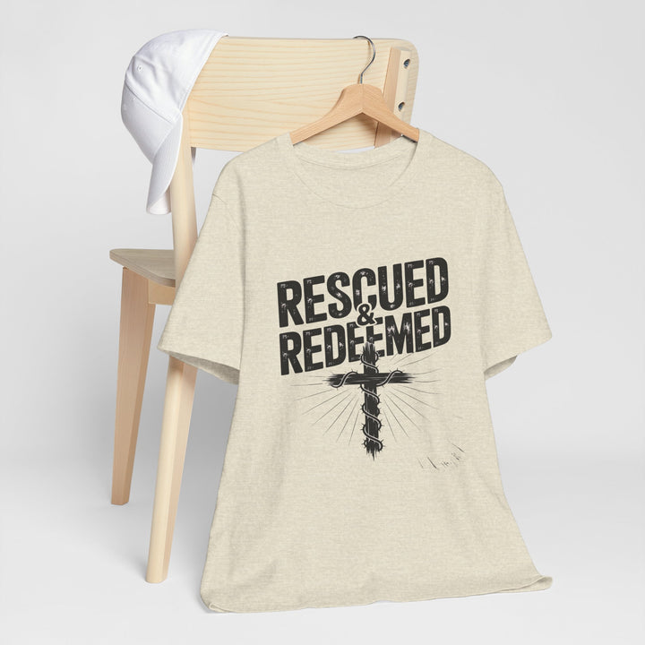 Faith-Inspired Unisex Jersey Tee - Rescued & Redeemed, Christian T-Shirt, Inspirational Apparel, Gift for Believers, Casual Wear