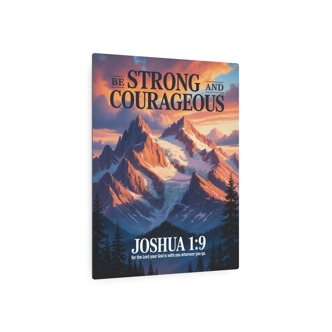 "Be Strong and Courageous - Joshua 1:9" - Mountain Sunrise Metal Wall Art