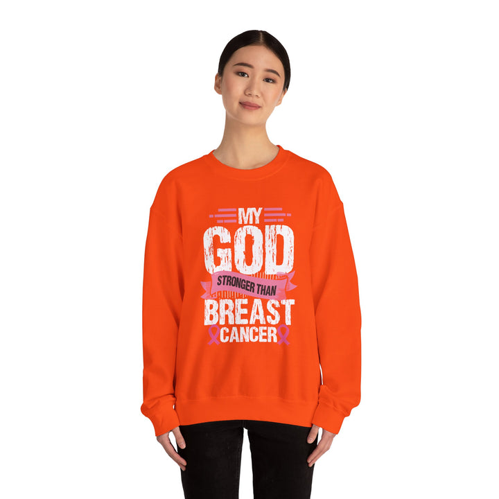Breast Cancer Awareness Crewneck Sweatshirt, God is Stronger Than Breast Cancer, Inspirational Gift, Unisex Pullover, Support Awareness