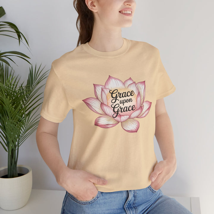 Lotus Blossom Inspirational Tee, Grace Upon Grace T-shirt, Mindfulness Gift, Spiritual Apparel, Relaxed Fit Tee, Yoga Wear