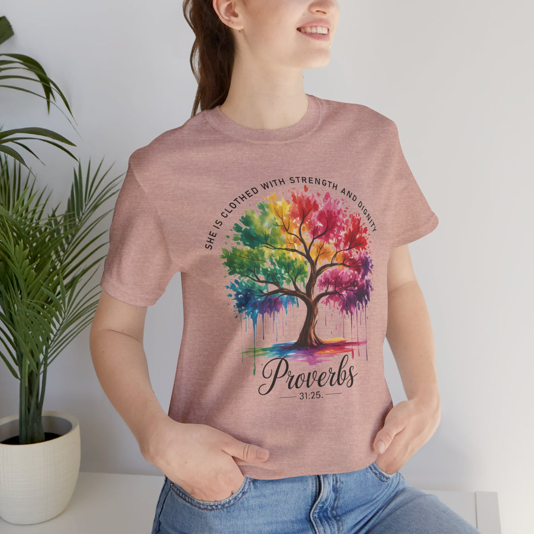 Rainbow Tree of Life Tee - Proverbs 31:25 Inspirational Shirt